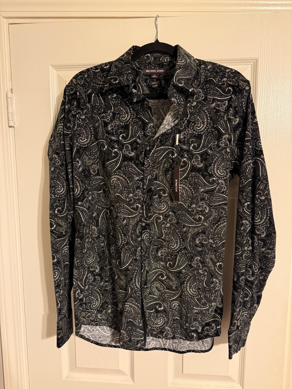 Michael Kors Black and White Paisley Long-Sleeve Shirt